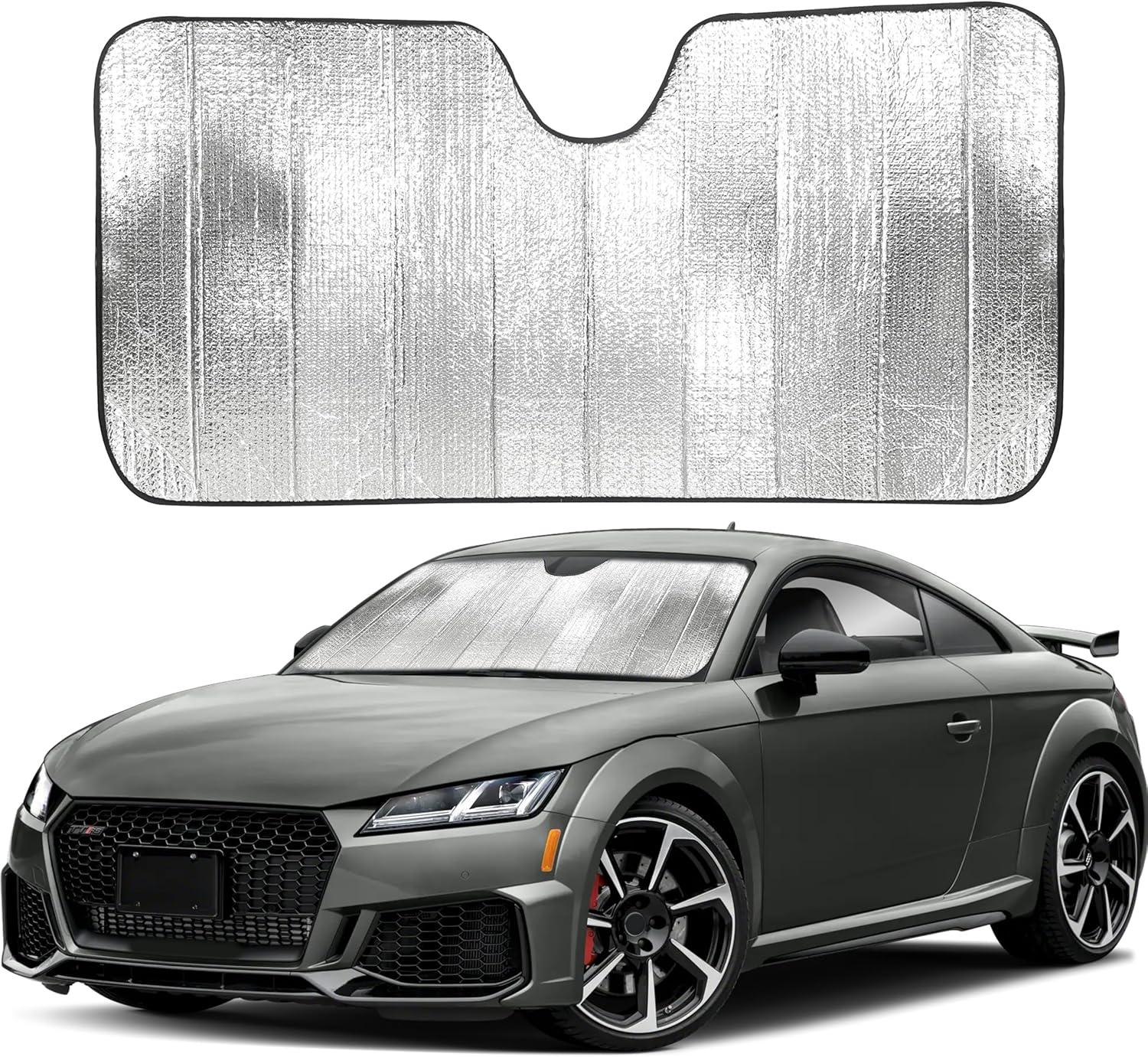 imageEcoNour Accordion Car Windshield Sun Shade American Flag Design  Reflective Car Window Shades for UV Protection ampamp Heat Block  Foldable Sun Shield for Front Window  58 x 275 InchesSilver