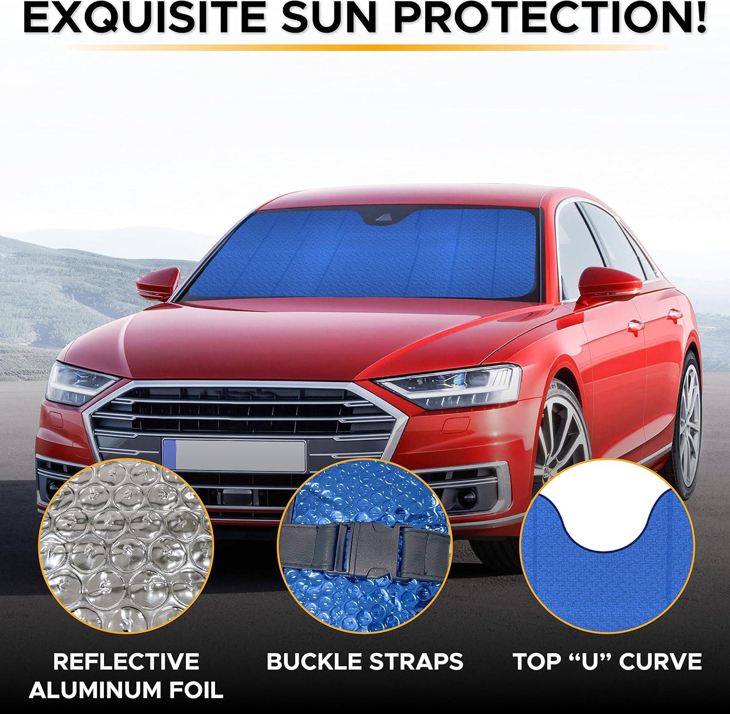 imageEcoNour Accordion Car Windshield Sun Shade American Flag Design  Reflective Car Window Shades for UV Protection ampamp Heat Block  Foldable Sun Shield for Front Window  58 x 275 InchesBlue