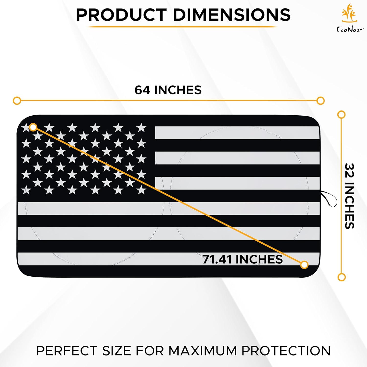 imageEcoNour Camoflage American Flag Windshield Sun Shade 240T Reflective Polyester Blocks 99 UV ampamp Heat Protection  Patriotic Car Accessory Sedans Hatchbacks Small SUVs  Universal Fit 64quot x 33quotBlack