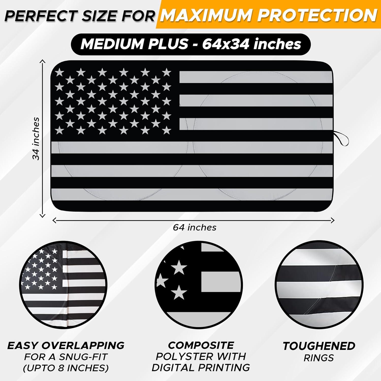 imageEcoNour Camoflage American Flag Windshield Sun Shade 240T Reflective Polyester Blocks 99 UV ampamp Heat Protection  Patriotic Car Accessory Sedans Hatchbacks Small SUVs  Universal Fit 64quot x 33quotBlack