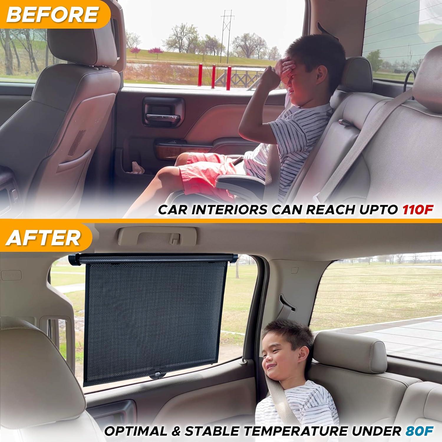 imageEcoNour Car Side Window Sun Shade 2 Pack  Upgraded Roller Sunshade for Kids  Baby Window Shades for UV and Sun Glare Protection  Travel Accessories 15quotx17quot