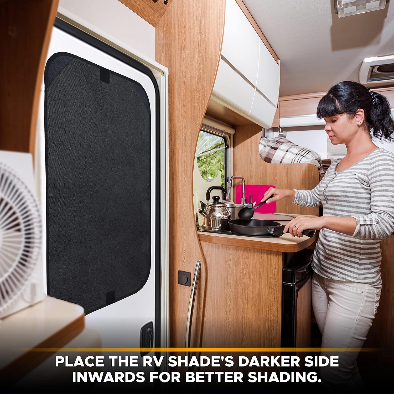 imageEcoNour RV Door Window Shade 2 Pack Trailer RV Skylight Covering Total UV Protection  Foldable Window Sunshade  Blinds for Camper Windows  Camping Accessories for Travel Trailer  16quot x 25quotblack