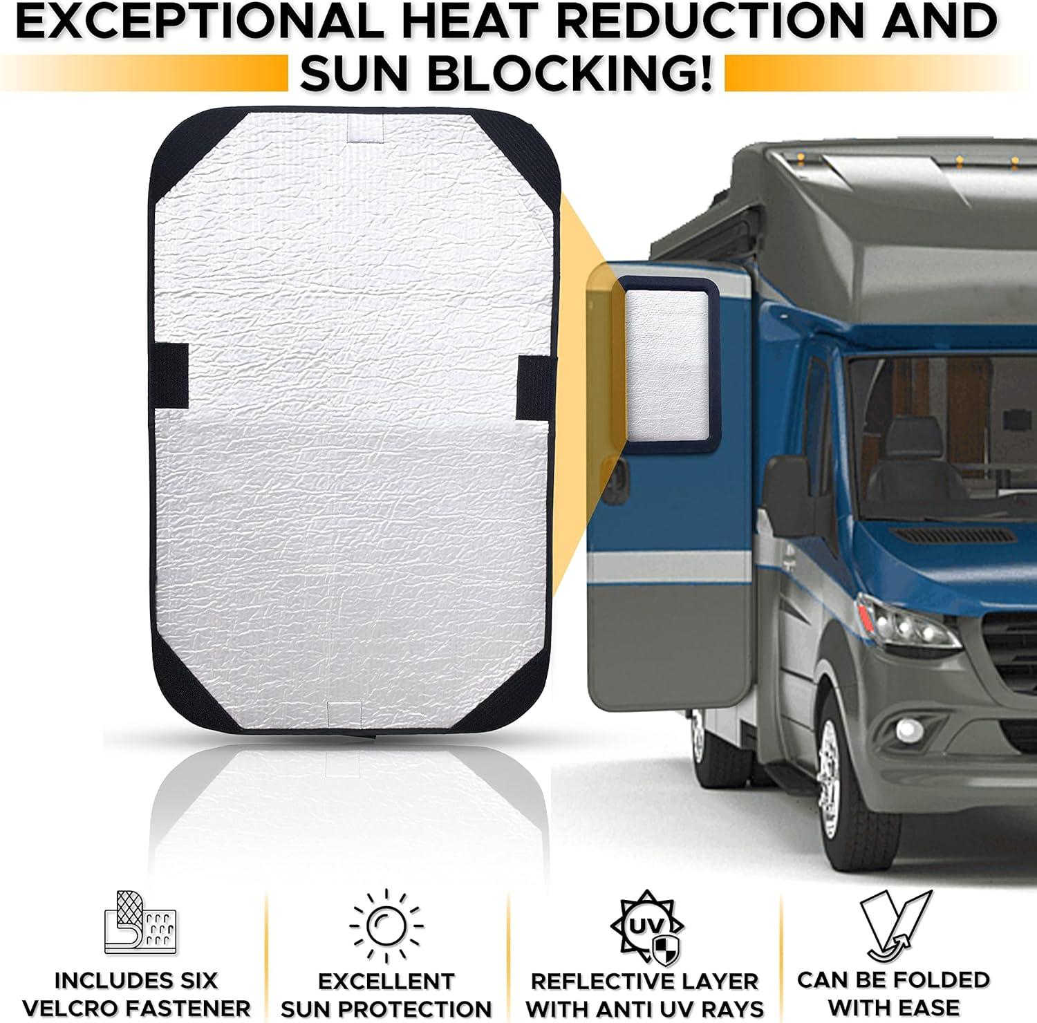 imageEcoNour RV Door Window Shade 2 Pack Trailer RV Skylight Covering Total UV Protection  Foldable Window Sunshade  Blinds for Camper Windows  Camping Accessories for Travel Trailer  16quot x 25quotblack
