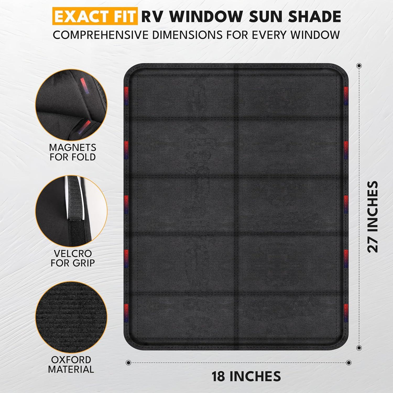 imageEcoNour RV Magnetic Window Shade for Side Door  Foldable Blackout UV Protection Cover  Winnebago Itasca Sunova Class A RV Entry Doors  4 Hook ampamp Loop Waterproof Oxford Fabric  Large 27quot 18quotLarge