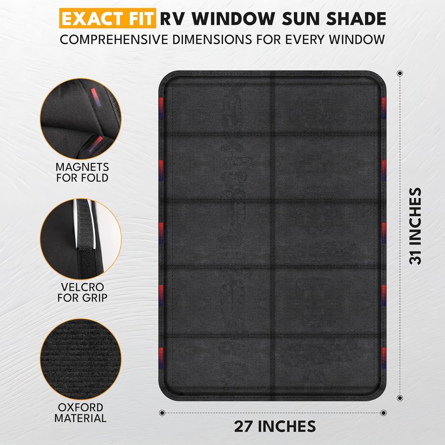 imageEcoNour RV Magnetic Window Shade for Side Door  Foldable Blackout UV Protection Cover  Winnebago Itasca Sunova Class A RV Entry Doors  4 Hook ampamp Loop Waterproof Oxford Fabric  Large 27quot 18quotXLarge