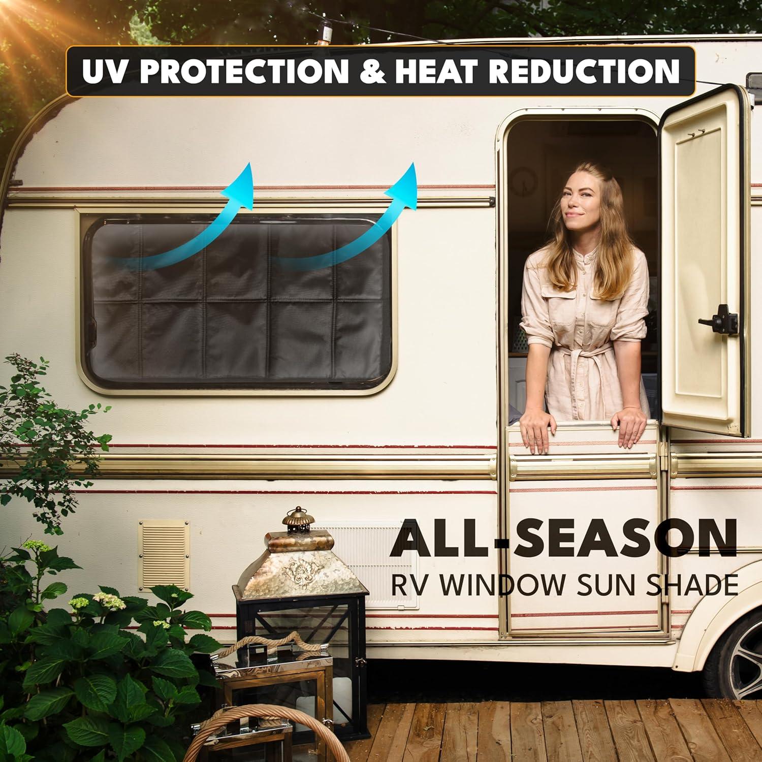 imageEcoNour RV Magnetic Window Shade for Side Door  Foldable Blackout UV Protection Cover  Winnebago Itasca Sunova Class A RV Entry Doors  4 Hook ampamp Loop Waterproof Oxford Fabric  Large 27quot 18quotXLarge