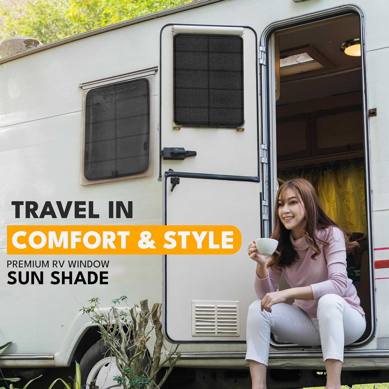 imageEcoNour RV Magnetic Window Shade for Side Door  Foldable Blackout UV Protection Cover  Winnebago Itasca Sunova Class A RV Entry Doors  4 Hook ampamp Loop Waterproof Oxford Fabric  Large 27quot 18quotMedium