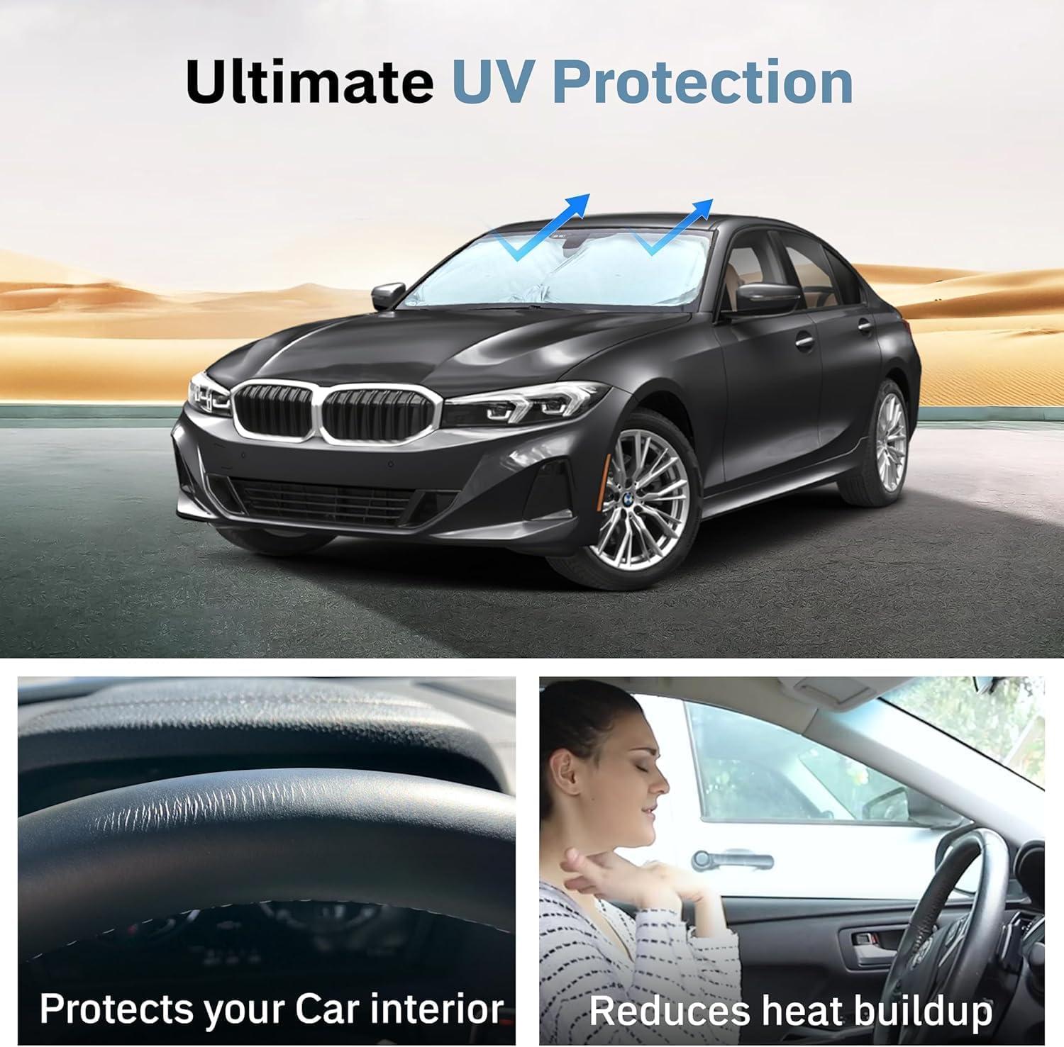imageFoldable Windshield Sun Shade for Car  240T Reflective UV and Heat Shield with Storage Bag  Keeps Interior Cool  Universal Fit for Sedans SUVs and Trucks  Medium 64quot x 32quotMedium
