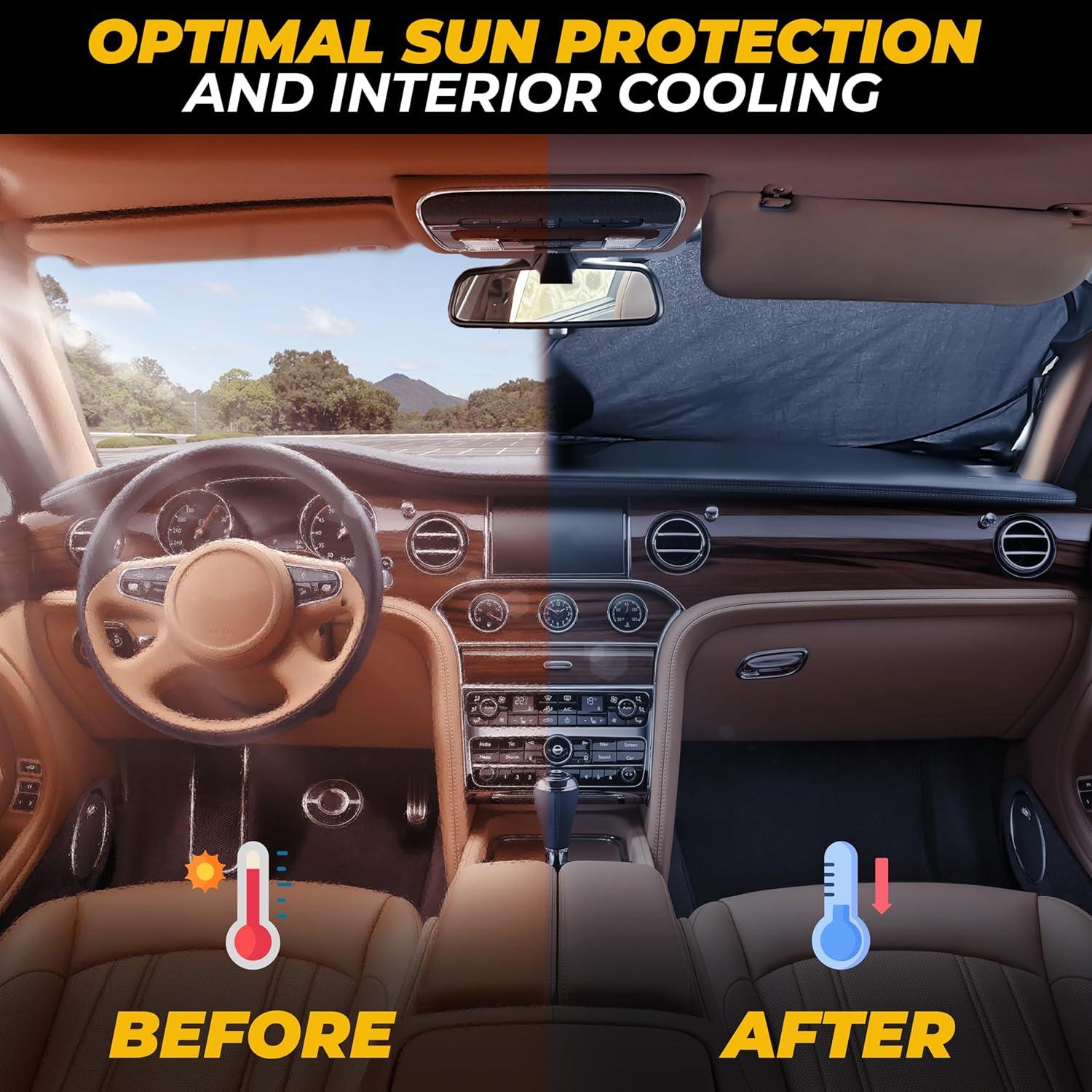imageFoldable Windshield Sun Shade for Car  240T Reflective UV and Heat Shield with Storage Bag  Keeps Interior Cool  Universal Fit for Sedans SUVs and Trucks  Medium 64quot x 32quotSmall
