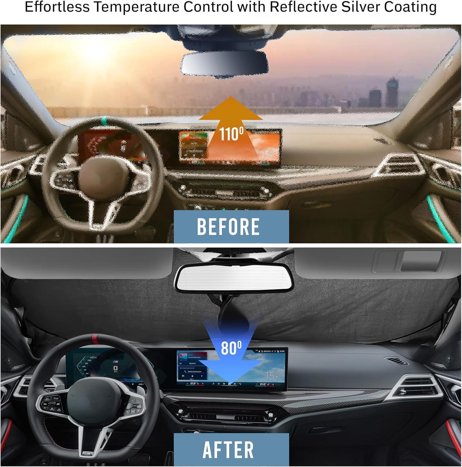 imageFoldable Windshield Sun Shade for Car  240T Reflective UV and Heat Shield with Storage Bag  Keeps Interior Cool  Universal Fit for Sedans SUVs and Trucks  Medium 64quot x 32quotMedium