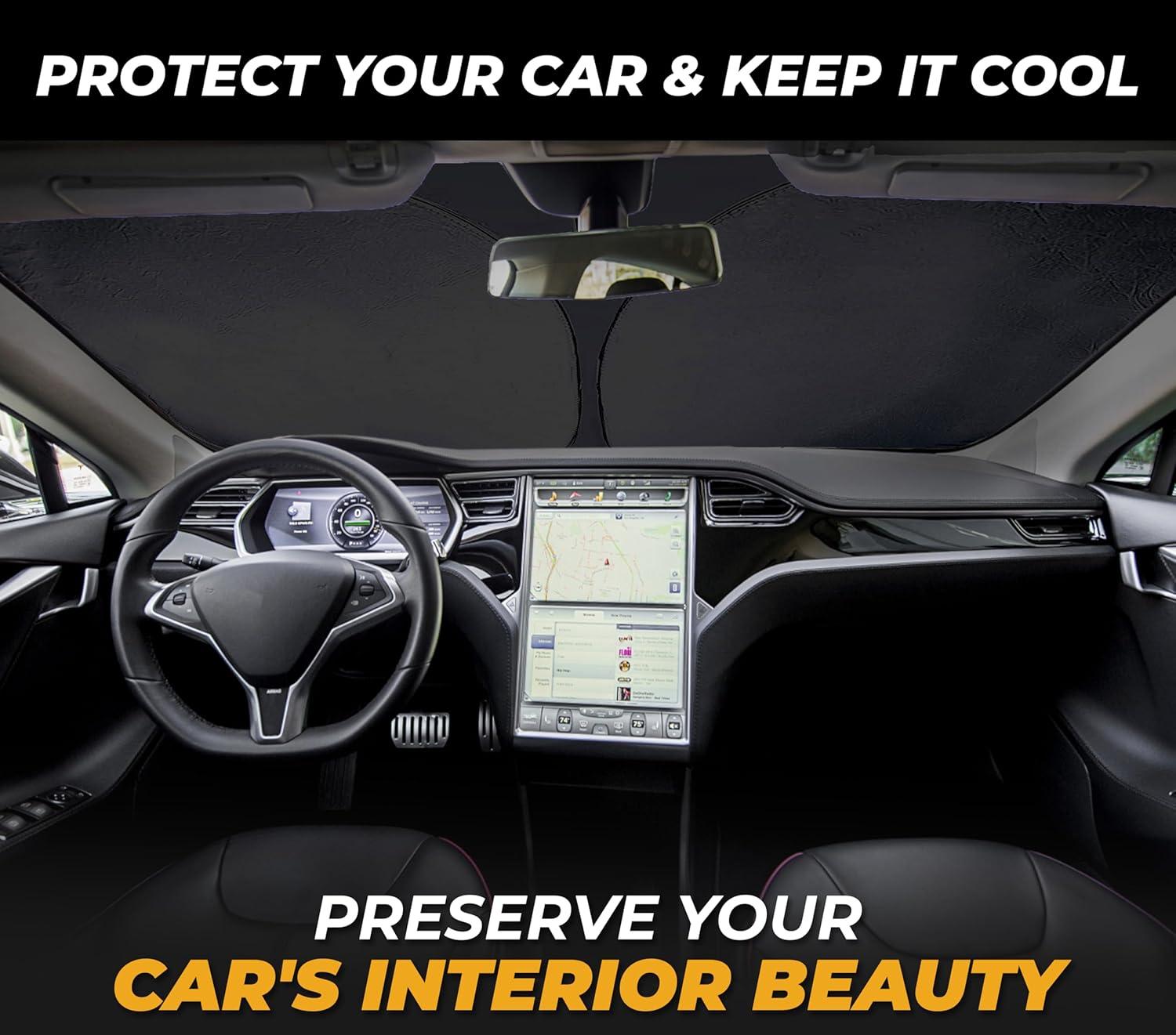 imageFoldable Windshield Sun Shade for Car  240T Reflective UV and Heat Shield with Storage Bag  Keeps Interior Cool  Universal Fit for Sedans SUVs and Trucks  Medium 64quot x 32quotXXLarge