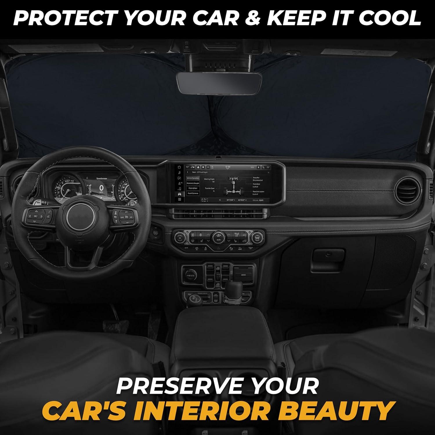 imageFoldable Windshield Sun Shade for Car  240T Reflective UV and Heat Shield with Storage Bag  Keeps Interior Cool  Universal Fit for Sedans SUVs and Trucks  Medium 64quot x 32quotXSmall