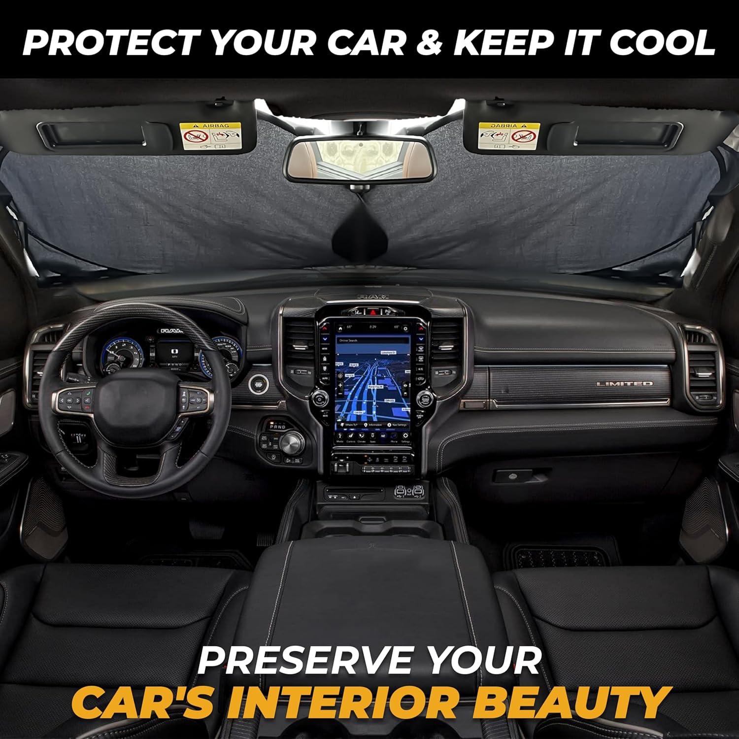 imageFoldable Windshield Sun Shade for Car  240T Reflective UV and Heat Shield with Storage Bag  Keeps Interior Cool  Universal Fit for Sedans SUVs and Trucks  Medium 64quot x 32quotXLarge