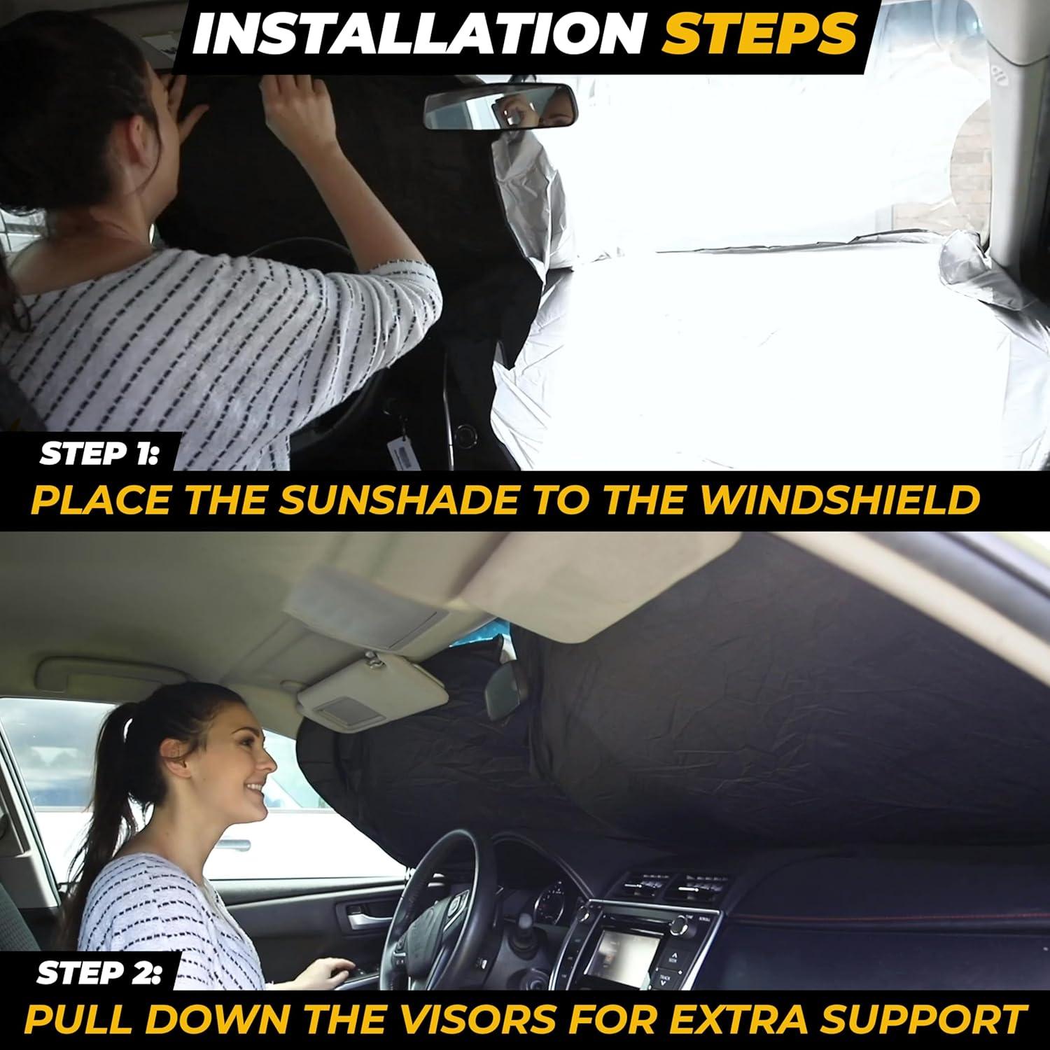 imageFoldable Windshield Sun Shade for Car  240T Reflective UV and Heat Shield with Storage Bag  Keeps Interior Cool  Universal Fit for Sedans SUVs and Trucks  Medium 64quot x 32quotSmall