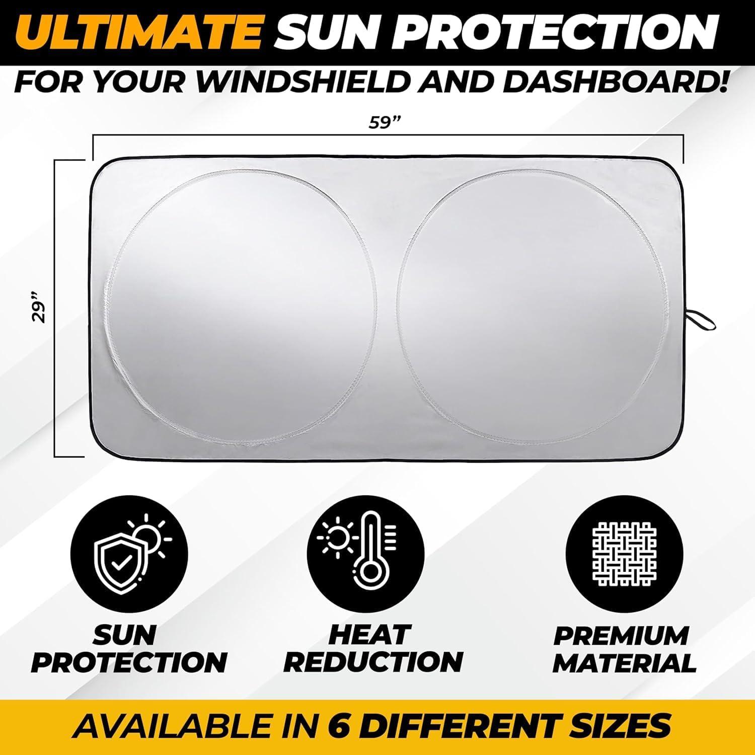 imageFoldable Windshield Sun Shade for Car  240T Reflective UV and Heat Shield with Storage Bag  Keeps Interior Cool  Universal Fit for Sedans SUVs and Trucks  Medium 64quot x 32quotSmall