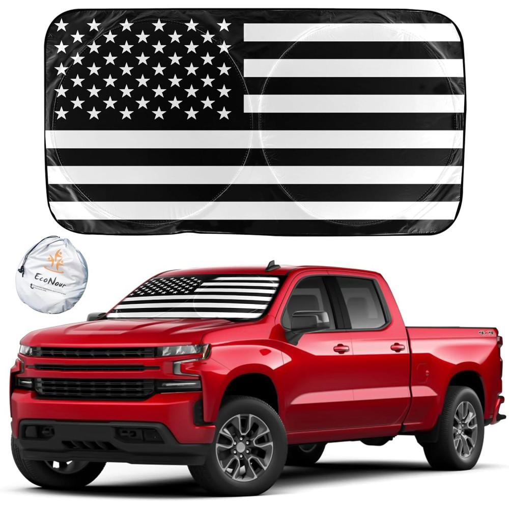 imageEcoNour 240T Windshield Sun Shade Patriotic Design  American Flag ampamp Bald Eagle  UV ampamp Heat Protection for Cars Interior Cool Trucks SUVs  Foldable Reflective Sun Visor 64quot x 32quotBlack