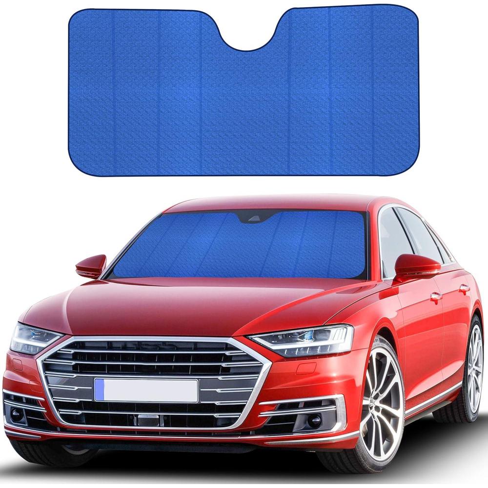 imageEcoNour Accordion Car Windshield Sun Shade American Flag Design  Reflective Car Window Shades for UV Protection ampamp Heat Block  Foldable Sun Shield for Front Window  58 x 275 InchesBlue