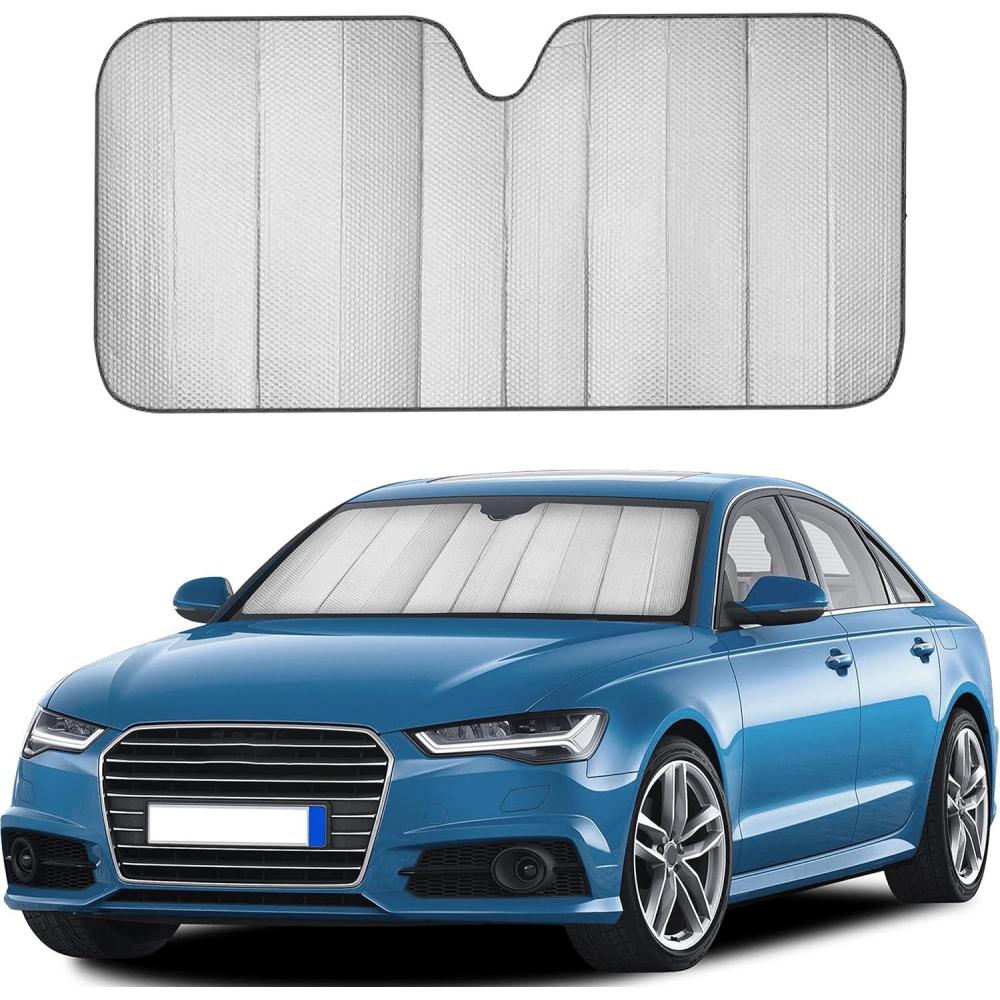 imageEcoNour Accordion Car Windshield Sun Shade American Flag Design  Reflective Car Window Shades for UV Protection ampamp Heat Block  Foldable Sun Shield for Front Window  58 x 275 InchesGray