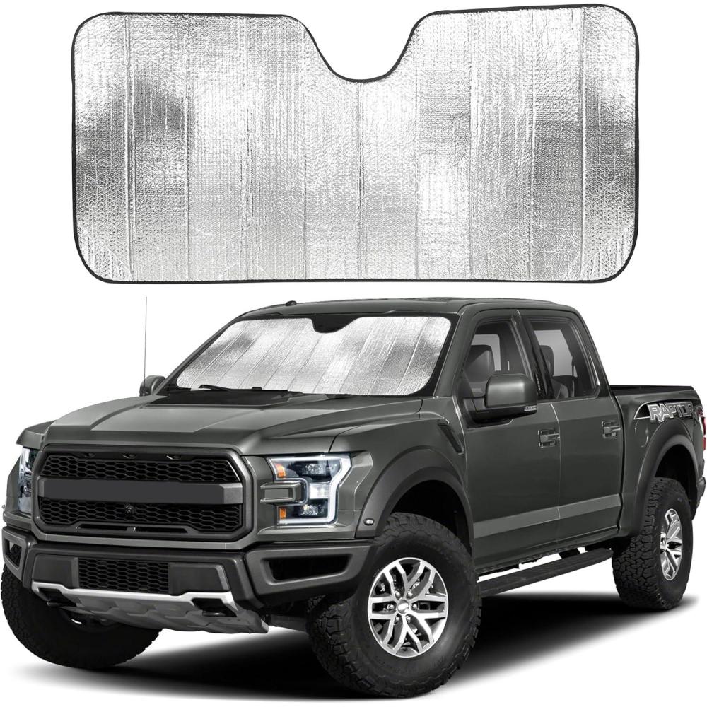 imageEcoNour Accordion Foldable Windshield Sun Shade  Premium Reflective Sun Visor for SUVs ampamp Pickups Windshields  UV ampamp Heat Reflective Sunshade with Durable DualLayer Design  Large 58 x 28XLarge