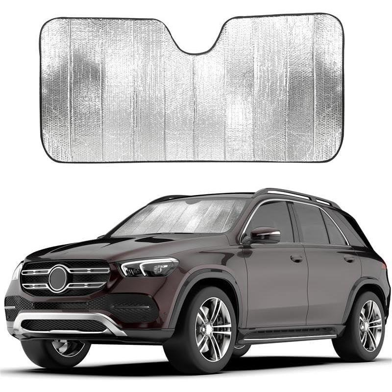 imageEcoNour Accordion Foldable Windshield Sun Shade  Premium Reflective Sun Visor for SUVs ampamp Pickups Windshields  UV ampamp Heat Reflective Sunshade with Durable DualLayer Design  Large 58 x 28Large
