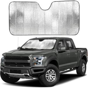imageEcoNour Accordion Foldable Windshield Sun Shade  Premium Reflective Sun Visor for SUVs ampamp Pickups Windshields  UV ampamp Heat Reflective Sunshade with Durable DualLayer Design  Large 58 x 28XLarge