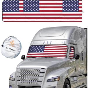 imageEcoNour Semi Truck Patriotic Flag Printed Sun Shade for Windshield and Side Windows  240T Windshield Sunshade to Block UVSun Heat Rays  Best for Semi Commercial ampamp Big Rig TruckAmerican Flag