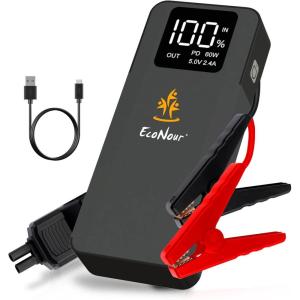 imageEcoNour 12V Car Battery Jump Starter Portable 6000A Jump Box with SOS Jumper Cable ampamp LCD Smart Screen 40000mAh for All Gas ampamp 12L Diesel Engines Fits Ford Chevrolet Toyota Ram SUVsXS 60 6000 Amps