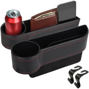 imageEcoNour Car Seat Gap Filler with Cup Holder 254 x 152 cm  Auto Console Organizer in Between Front Seats for Holding Phone Drink and Cards  Travel Accessories with 2 Headrest Hooks
