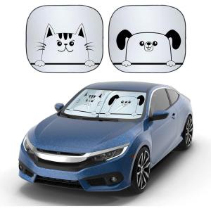 imageEcoNour Cartoon Windshield Sun Shade Funny  240T Polyester Windshield  Visor Sun Shade Blocks UV ampamp Heat Rays  Printed Window Shade with Sun Protection  Medium 28 x 31 inchesDog  Cat