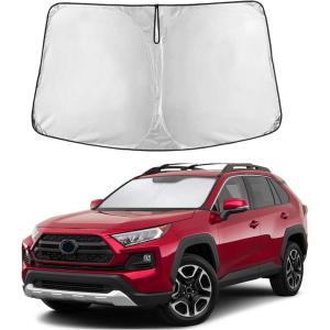 imageEcoNour Tesla Model S Windshield Sun Shade  Durable 240T Polyester Material Blocks Sun ampamp Heat  Reflective Sun Shield with Storage Pouch  Offers Protection for Car Interior  Tesla Car AccessoriesToyota Rav420192025