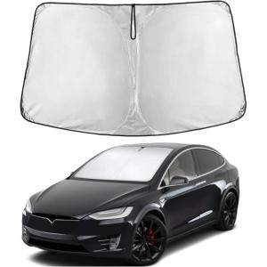 imageEcoNour Tesla Model S Windshield Sun Shade  Durable 240T Polyester Material Blocks Sun ampamp Heat  Reflective Sun Shield with Storage Pouch  Offers Protection for Car Interior  Tesla Car AccessoriesTelsa Model X20162025