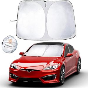 imageEcoNour Tesla Model S Windshield Sun Shade  Durable 240T Polyester Material Blocks Sun ampamp Heat  Reflective Sun Shield with Storage Pouch  Offers Protection for Car Interior  Tesla Car AccessoriesTesla Model S