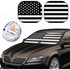 imageEcoNour Car Windshield Sun Shade BW Flag  Durable 240T Polyester Sun Blocker for Car Windshield Foldable Automotive Interior Accessories for UV Protection  Medium 28 x 31American Flag  BW
