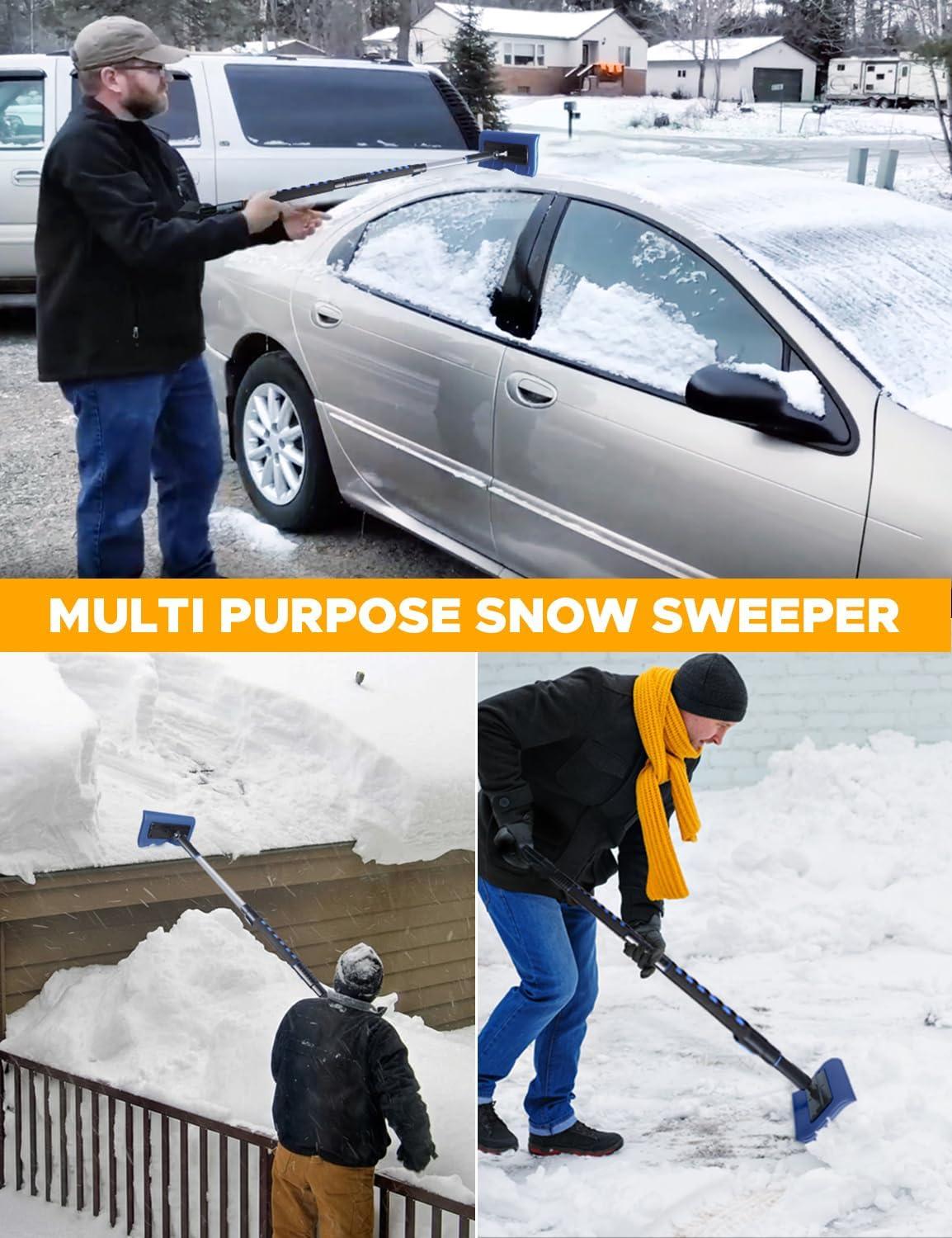 imageEcoNour 49quot Snow Broom with Ice Scraper for Car Windshield ampamp Windows  Scratch Free Snow Brush for Cars Trucks ampamp SUVs  Long Head Snow Rake Remover Perfect for Home and Car Roof49