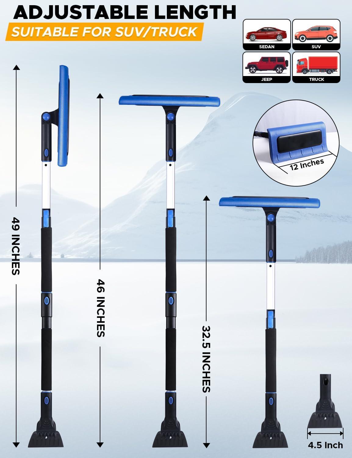 imageEcoNour 49quot Snow Broom with Ice Scraper for Car Windshield ampamp Windows  Scratch Free Snow Brush for Cars Trucks ampamp SUVs  Long Head Snow Rake Remover Perfect for Home and Car Roof49